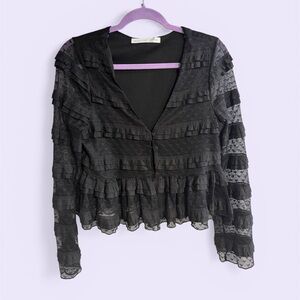 Altar’d State Black Lace Ruffle Women's Cardigan